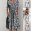Женское летнее повседневное модное свободное платье с круглым вырезом и коротким рукавом с принтом, пуловер
