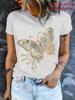 Dragonfly Butterfly Printed Women's T-Shirt for Spring and Summer Round Neck Fashionable Casual Short Sleeved Top Women Clothing