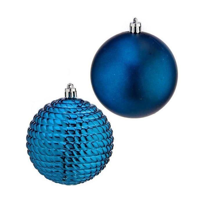 Boules de Noël - Lot de 6 - Plastique bleu - Diamètre 8 cm - Résistantes