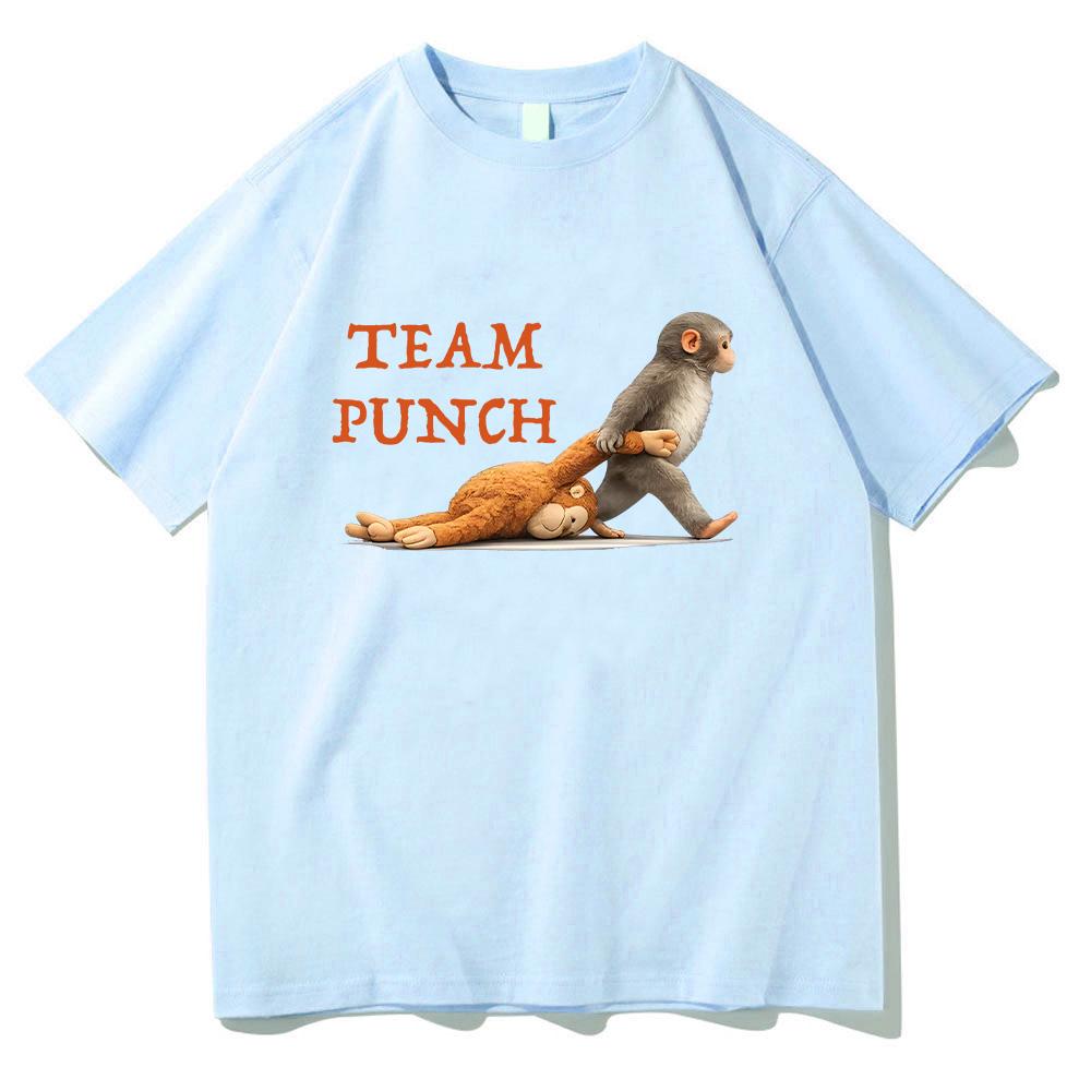 Monkey Punch Graphic T Shirts Baby Monkey Holding Plush Toy Clothing Animal Lover Cotton Tee Cute Cozy Unisex T-shirts Y2K