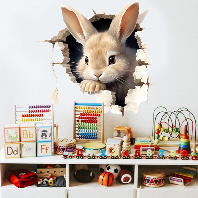 Cartoon 3D Rabbit Wall Stickers Self-Adhesive Stickers School Classroom Bedroom Living Room Dining Room Kitchen Bathroom Decor