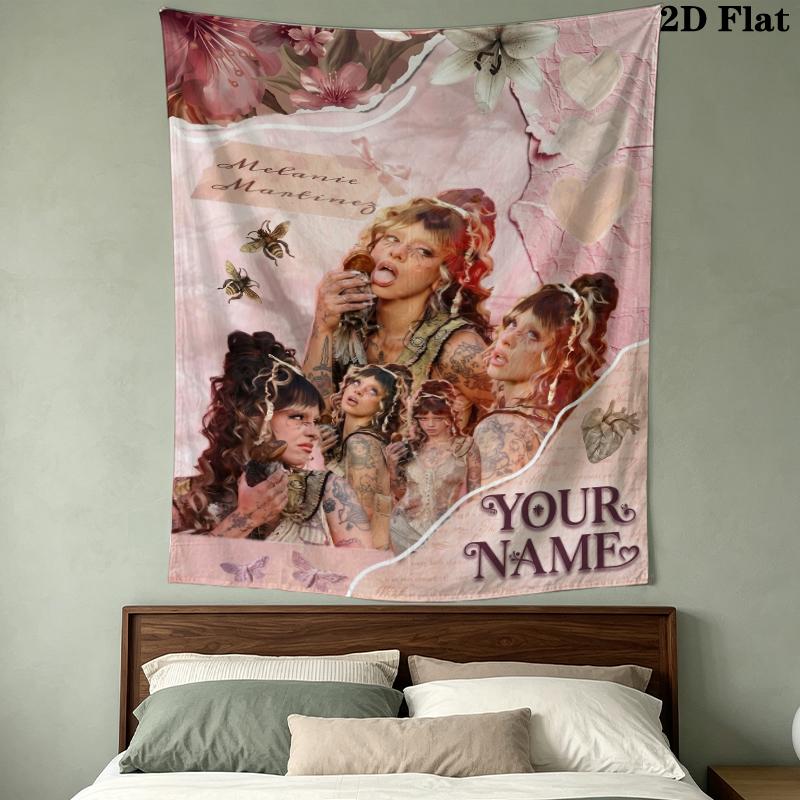Custom Name Melanie Martinez Wall Tapestry Aesthetic Wall Hanging Printed Fabric Blanket Decorative Tapestries for Bedroom Living Room Home Decor
