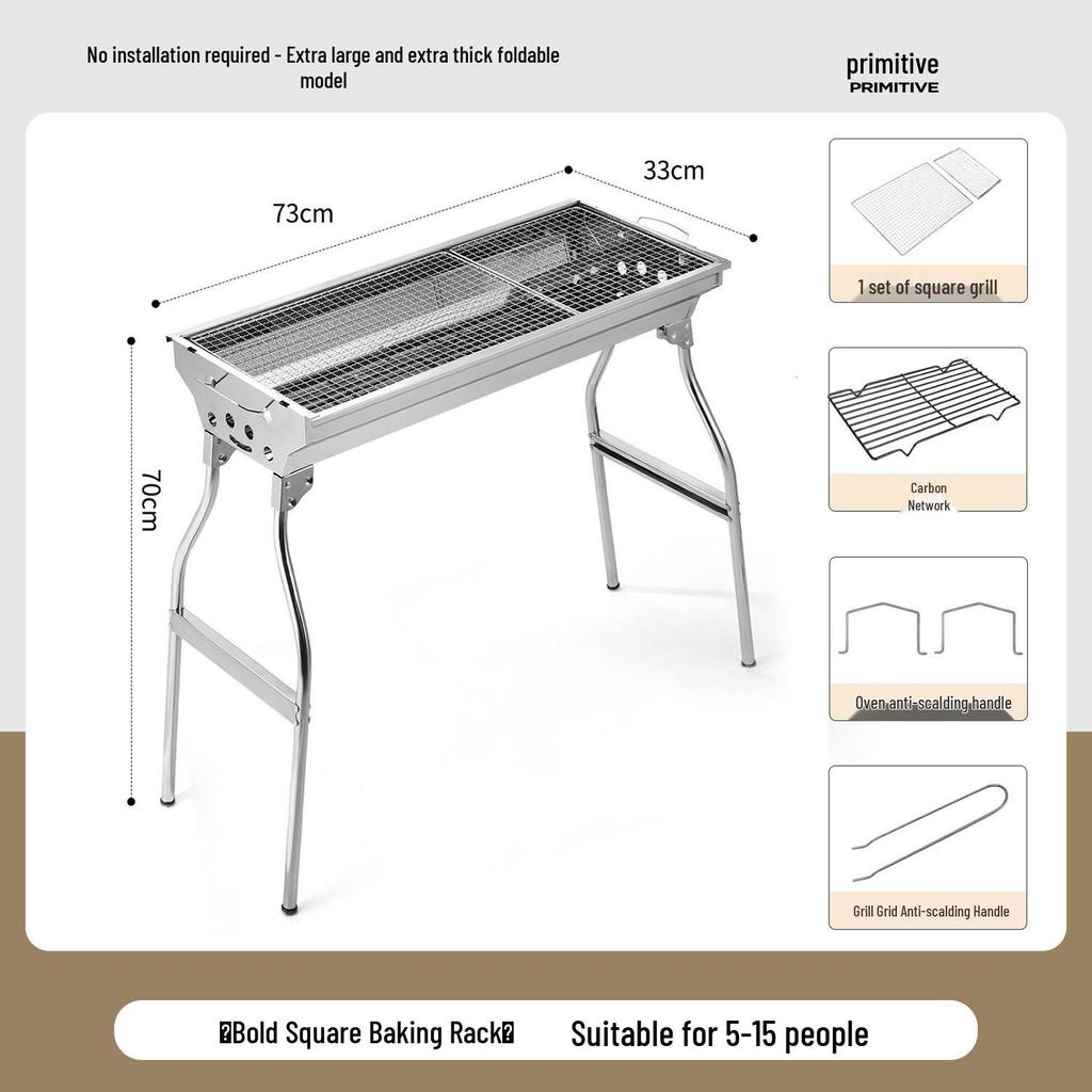 Большой портативный складной угольный гриль-барбекю из нержавеющей стали для использования на открытом воздухе и дома
