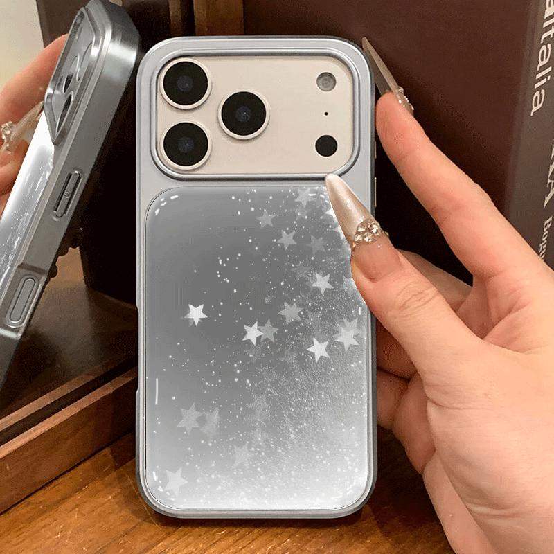 INS Градиентный Серебряный Чехол со Звездами для iPhone 17 16e 16 15 14 13 12 11 Air Pro Max X XR XSMAX Plus Роскошный Прозрачный Мягкий Задний Чехол