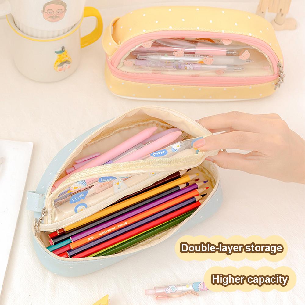 Double Layer Large Pencil Case for Girls Boys Cute Clear Pencil Case Zipper Pencil Pouch Aesthetic Kawaii Pencil Case Organizer for School Kids