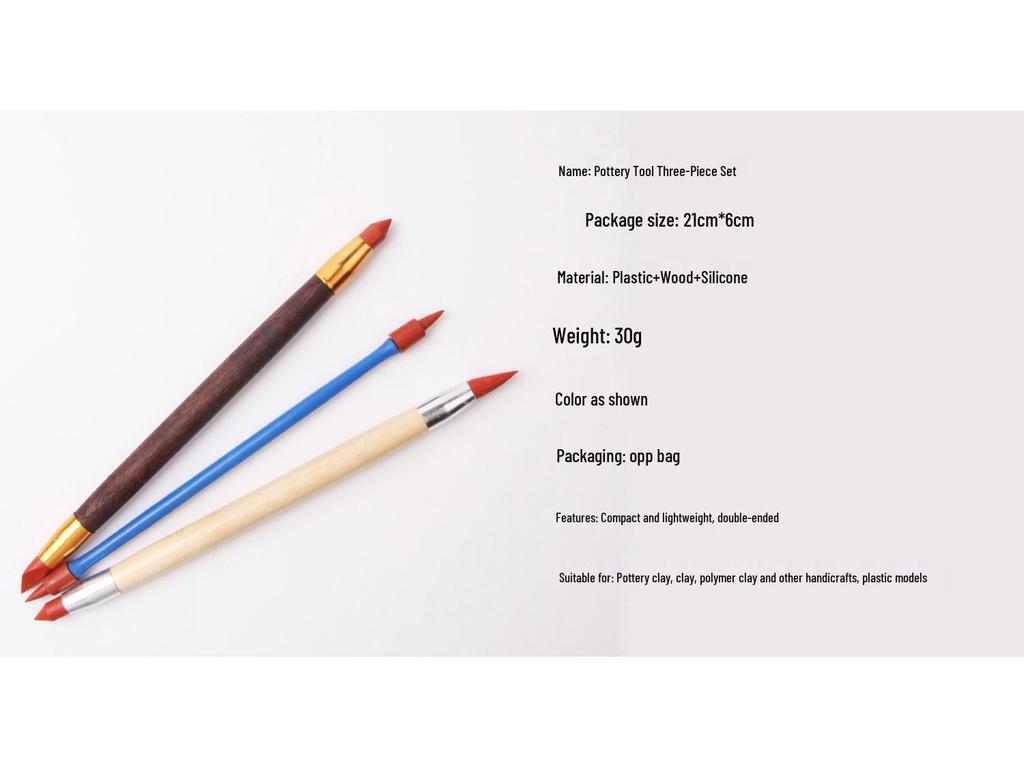 Набор силиконовых ручек с двумя наконечниками из 3 штук для удаления следов от инструментов с керамики и скульптурной глины