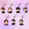 BTS Крутой Черный Наряд Аниме Мультфильм Акриловый Брелок, Мультяшная Фигурка Bangtan Boys Брелок, Подвеска на Сумку K-pop Идол для Фанатов ARMY