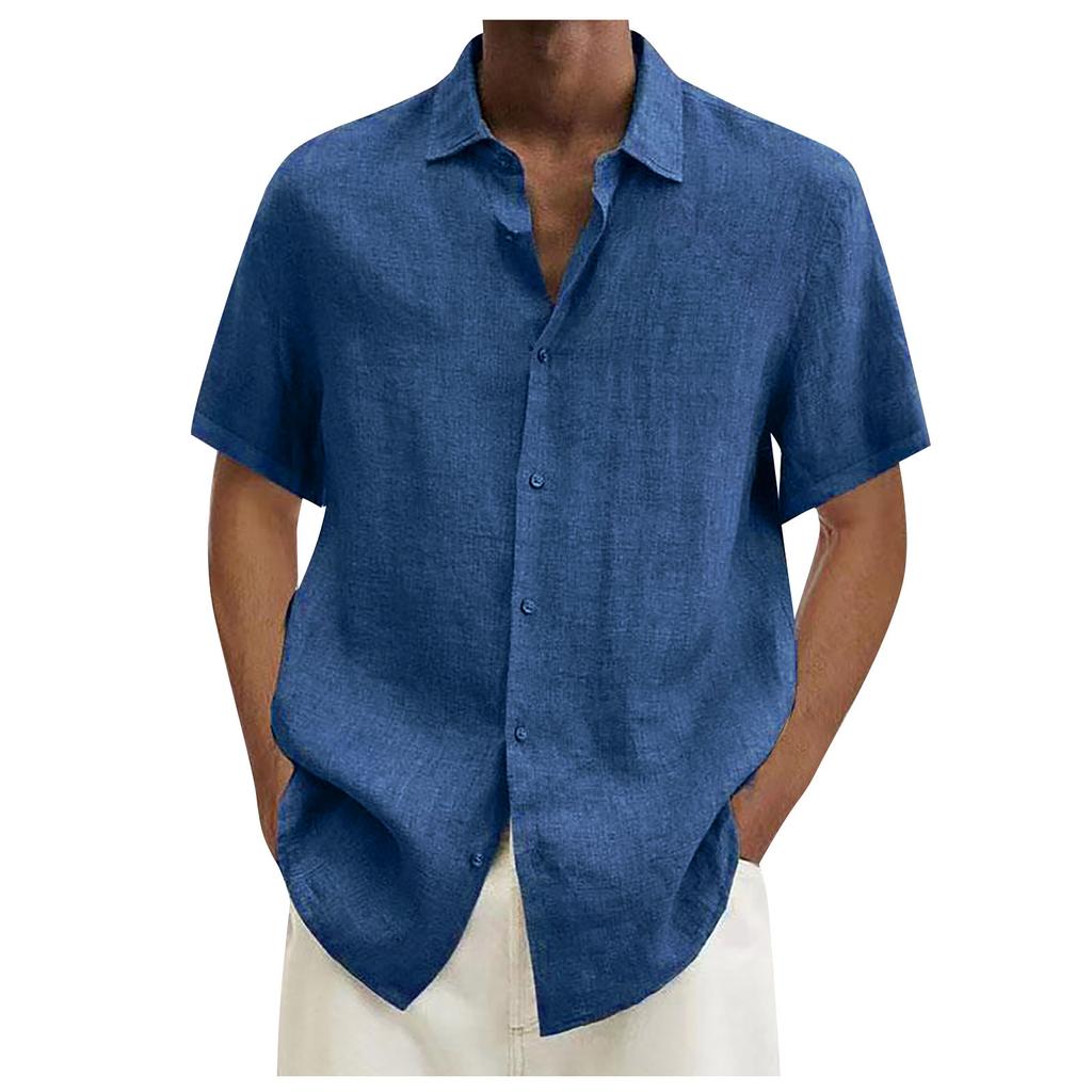 Designer Spring Summer Men's Casual Cotton Linen Solid Color Short Sleeve Shirts Loose Shirts