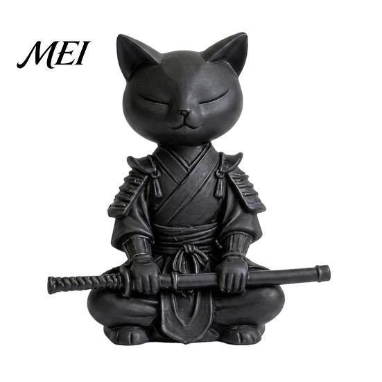 Artistic Cat Collectible 3D Printed Knight Figurine, Meditating Desk Decor with Zen Warrior Pose, Shape Decoration Minimalist Frosted Animal Sculpture