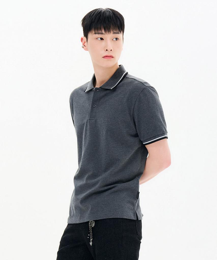 CHASECULT Unisex Tip Color Block Cool Collared Short Sleeve T-Shirt-Fbzu5701D09