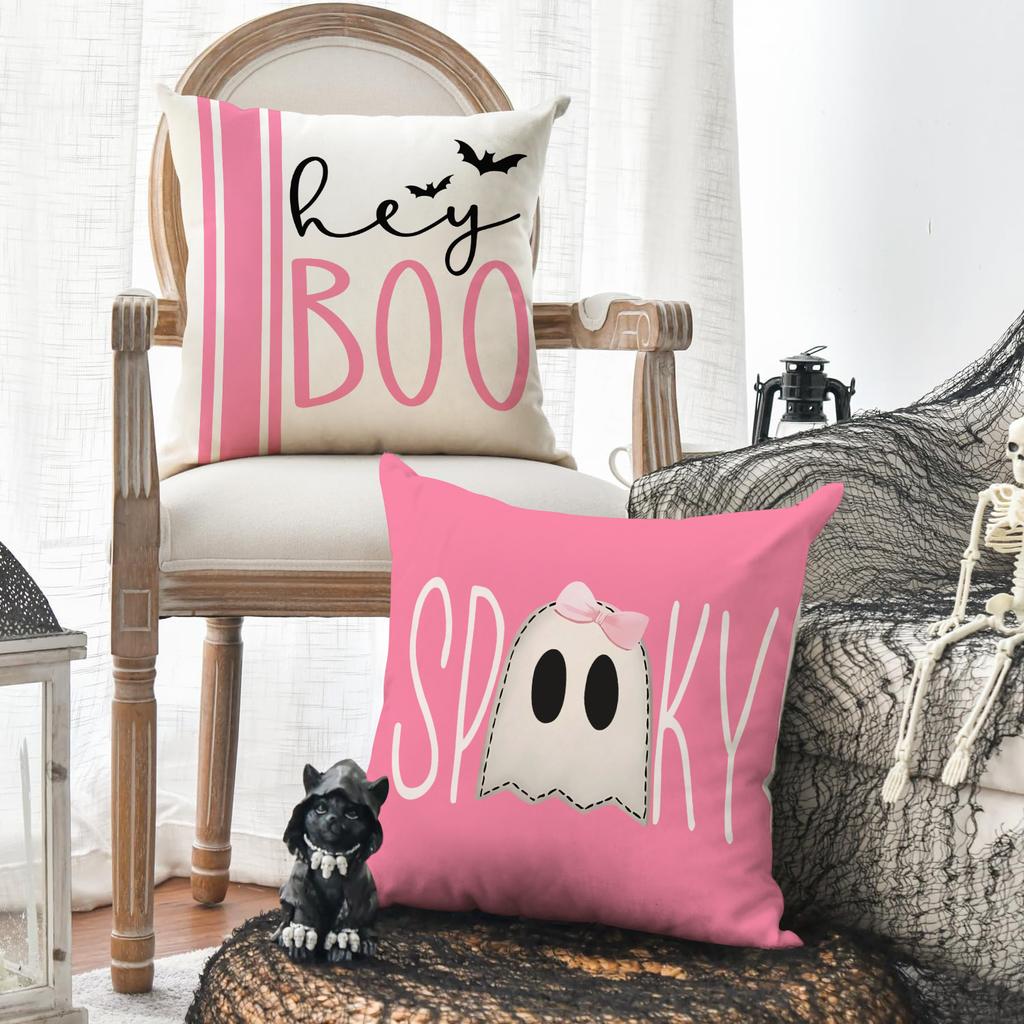 1/4Pcs Halloween Pillow Cover, Halloween Night Cute Ghost Cushion Cover, Decorative Sofa, Living Room, Bedroom Cushion Cover