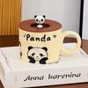 Cute Ceramic Cup with Lid Student Breakfast Cup Cartoon Bear Mug Large Capacity Gift Water Cup Household Set