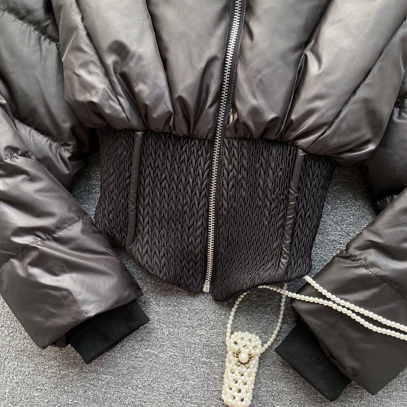 Korean Style Slim Cropped Jacket Gray Patchwork Turtleneck Padded Coat Women 2024 Autmun Winter Zipper Clothing Warm INKEO 3O349