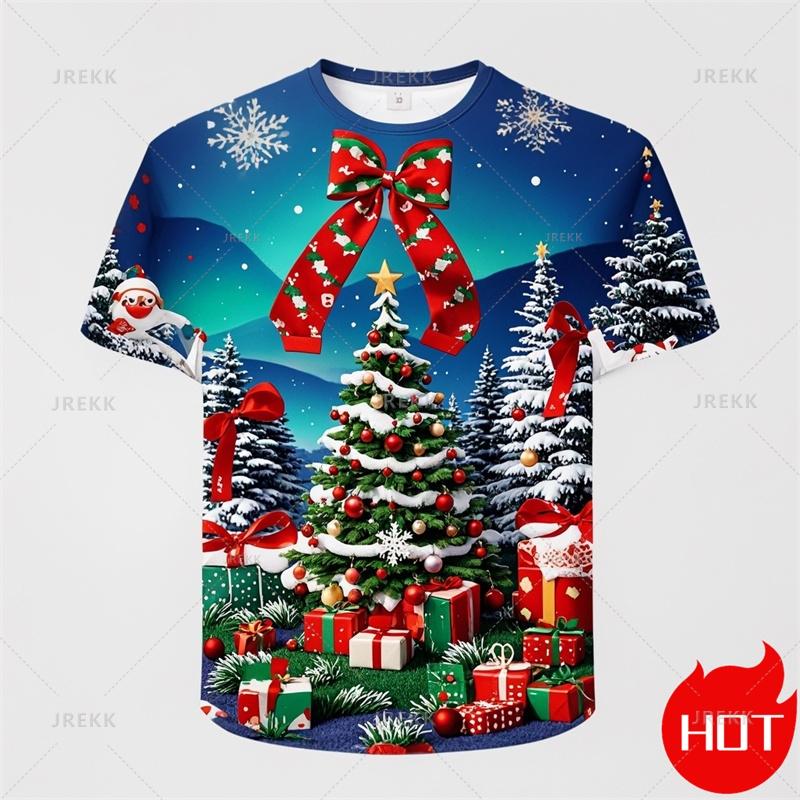 Summer Fashion 3D Merry Christmas Print T Shirt Cute Santa Xmas Christmas Trees Graphic T-shirts Men Funny Snowflakes Tee Shirts