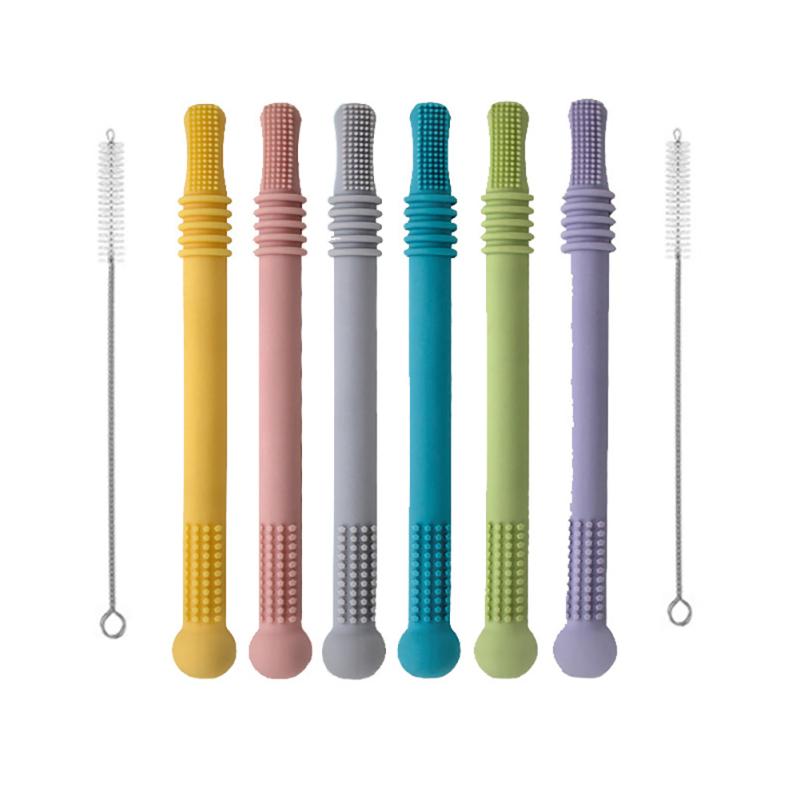 Детский прорезыватель Безопасный силиконовый жевательный соломка Игрушка Разноцветный детский молярный стик Игрушки для прорезывания зубов для младенца