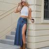 European & American Washed High-Slit Sexy Denim Long Skirt for Women