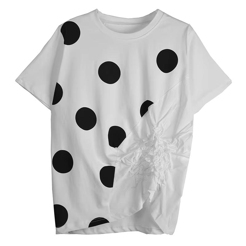 Xitao Футболка с нерегулярным рисунком в горошек и коротким рукавом GJ1133