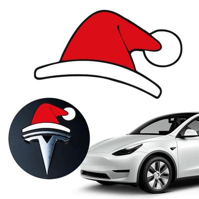 Наклейки для рождественского украшения Tesla для Model Y Шапка Санты Модификация переднего логотипа Креативные автомобильные аксессуары Праздничные наклейки на шляпу
