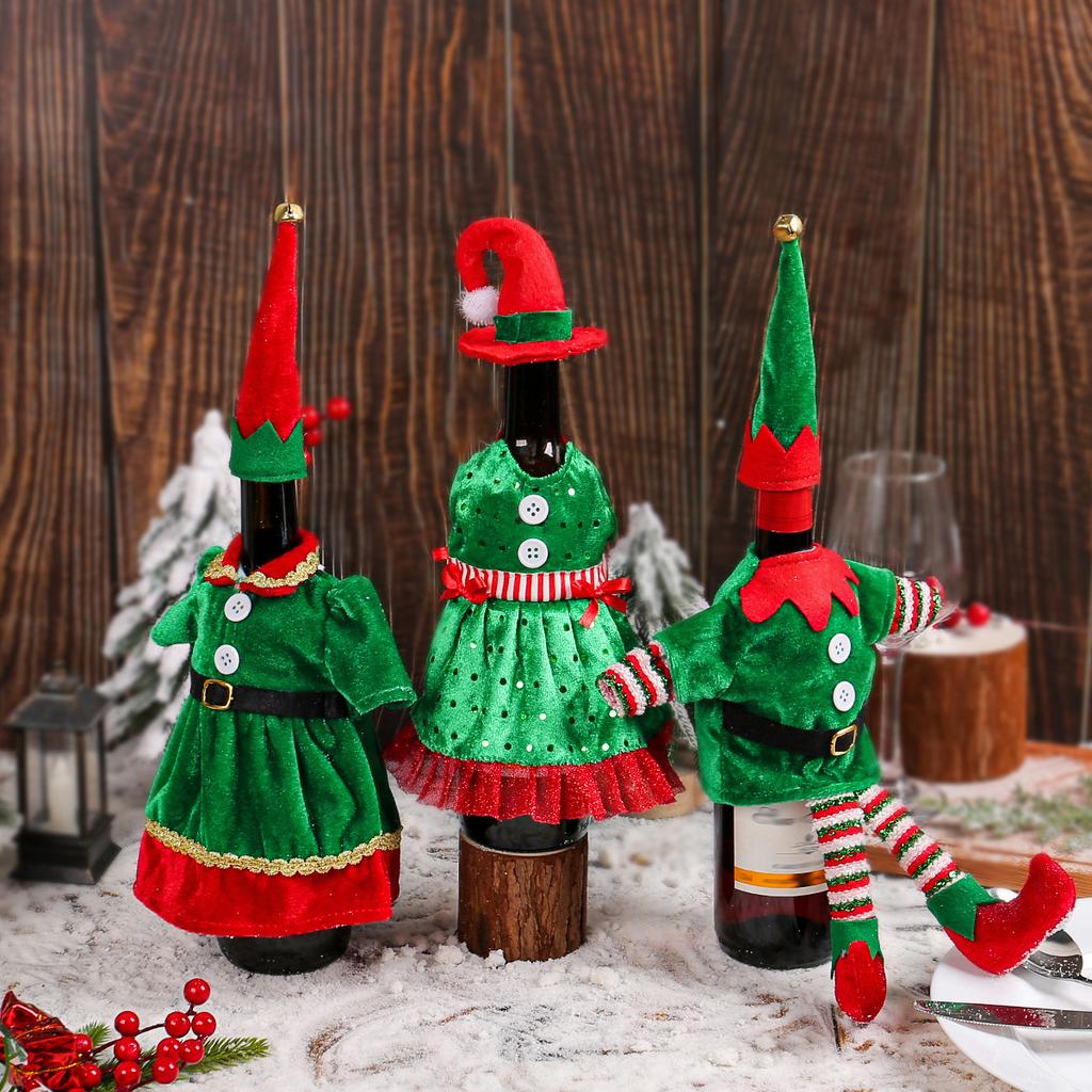 Christmas Cute Elf Costume Wine Bottle Decorative Ornaments Christmas Red Wine Set Table Atmosphere Decoration Props