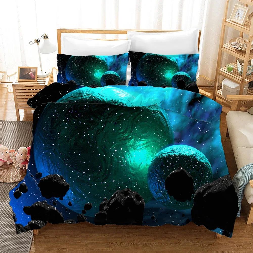 Starry Sky Duvet Cover Set Microfiber Outer Space Theme Comforter Cover Teens Boys Quilt Cover 3D Starry Sky Series Bedding Set