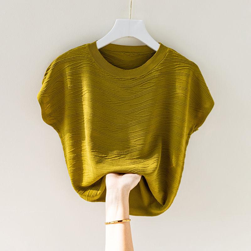 Летняя женская футболка из шелка Ice, свободная, с коротким рукавом, с рукавом «летучая мышь», трикотажная рубашка