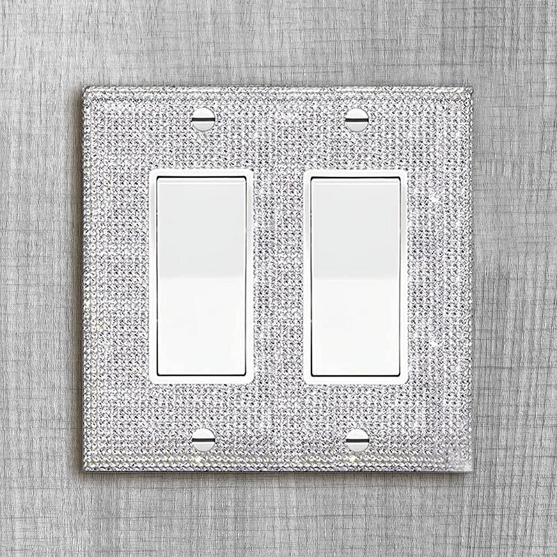 Shiny Wall Plate Cover 4 Pack Rhinestone Outlet Cover Aesthetic Silver Shiny Silver Rhinestones Wall Plate Wall Plates Light