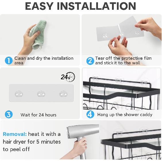 14 Pack Shower Caddy Adhesive Replacement, Transparent Strong Adhesive Hooks, No Drilling, Waterproof Wall Hooks for Shower Caddy, Bathroom Storage