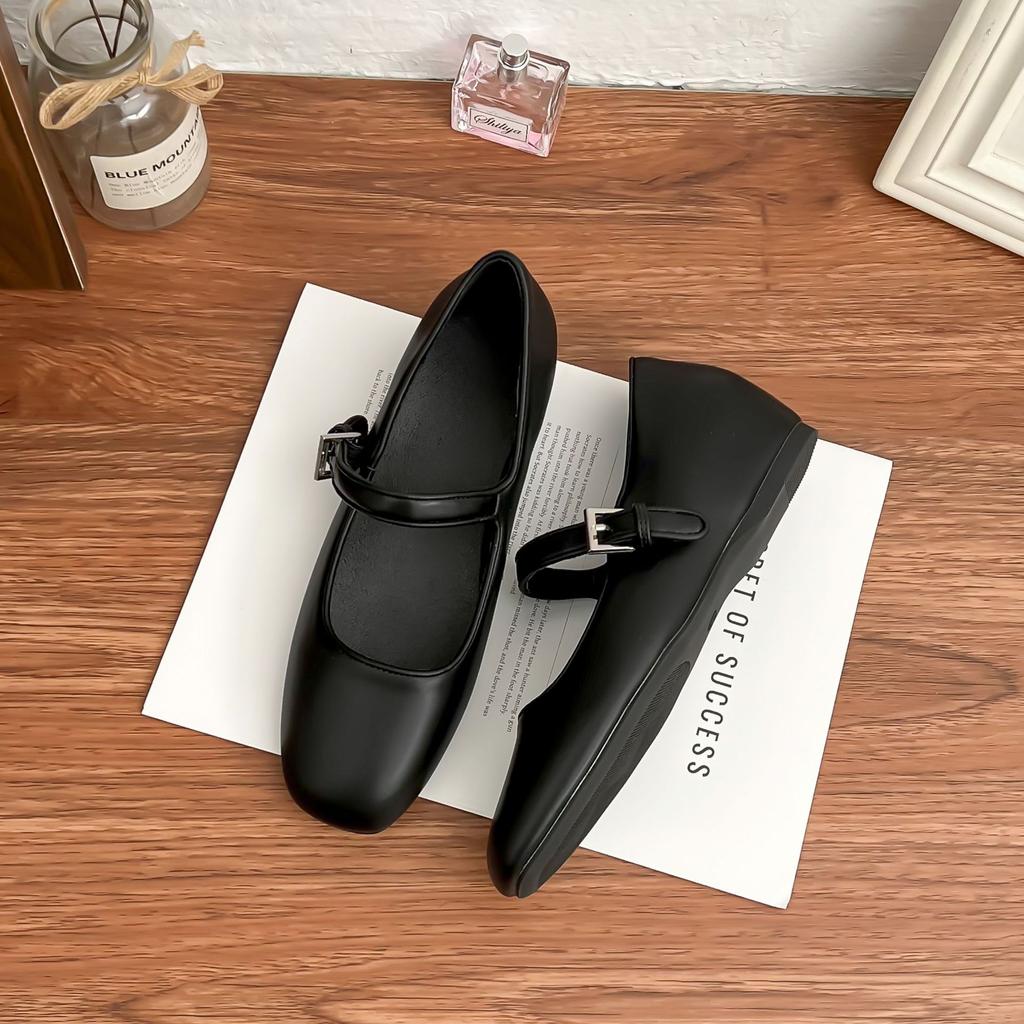 Grape Mother Spring New Flat-soled Single Shoes Women's 2025 Korean Version Inner Height Increase Soft Leather Shallow Mouth Women's Shoes Flat-soled