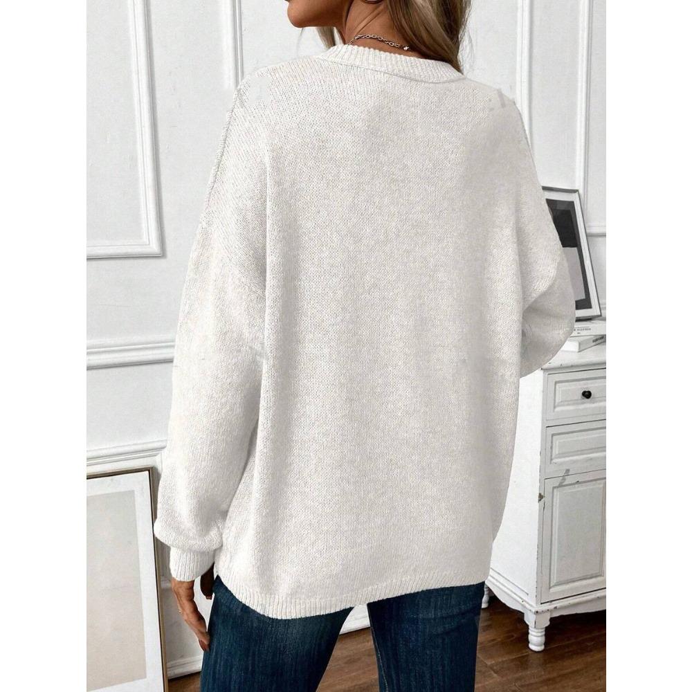 2024 новый осенне-зимний новый популярный свободный модный однотонный вязаный свитер с круглым вырезом