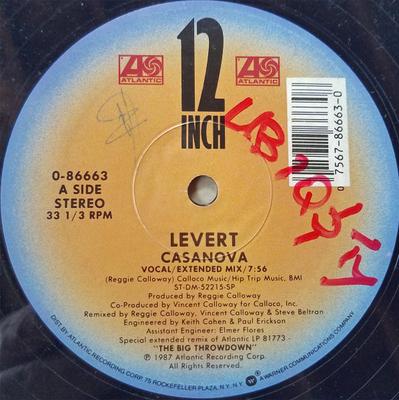12-дюймовая пластинка LEVERT - Casanova / Throwdown 086673 Atlantic 1987 США Соул/Фанк Б/У