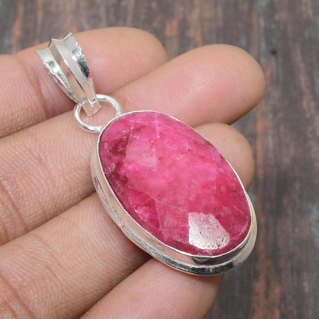 Ruby(Simulated) Gemstone 925 Sterling Silver Handmade Lavish Jewelry Pendant