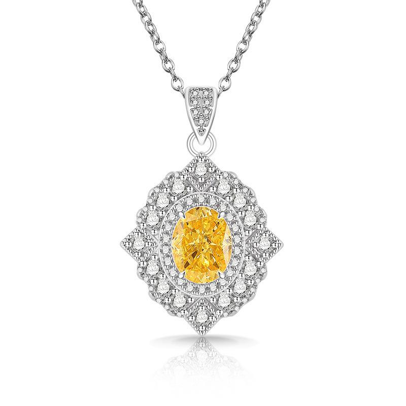 2026 Colored Treasure Ice Flower Cut Pigeon Egg Necklace Fashionable Luxury Inlaid High Carbon Diamond Electroplated Real Gold Pendant