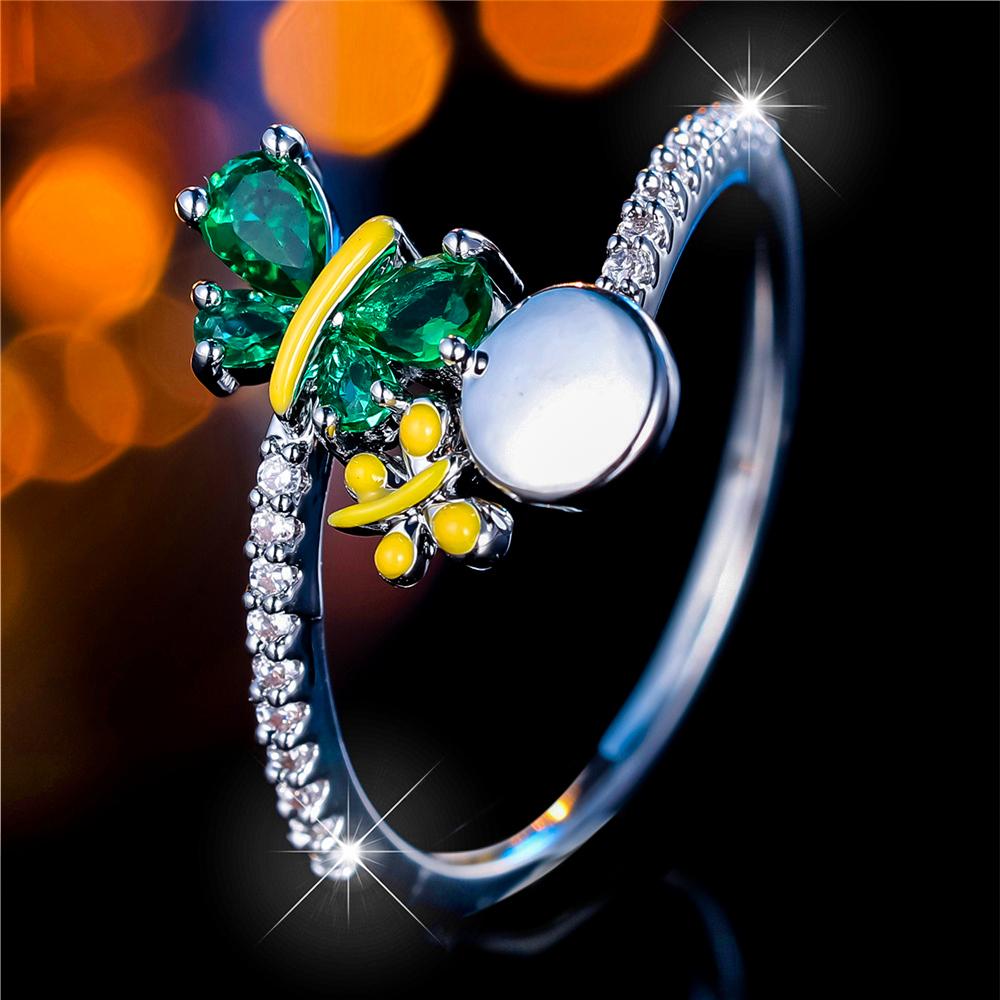 Роскошное женское маленькое кольцо с зеленым цирконом в виде бабочки, серебристого цвета, элегантный подарок, свадебное украшение для женщин