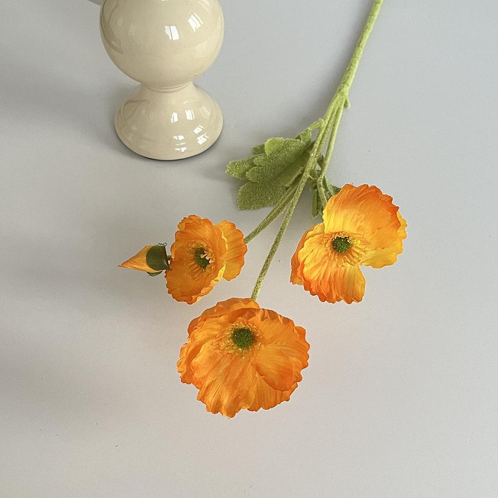 Silk Flocked Poppy Artificial Flowers for Wedding, Home Décor, and Photography Props