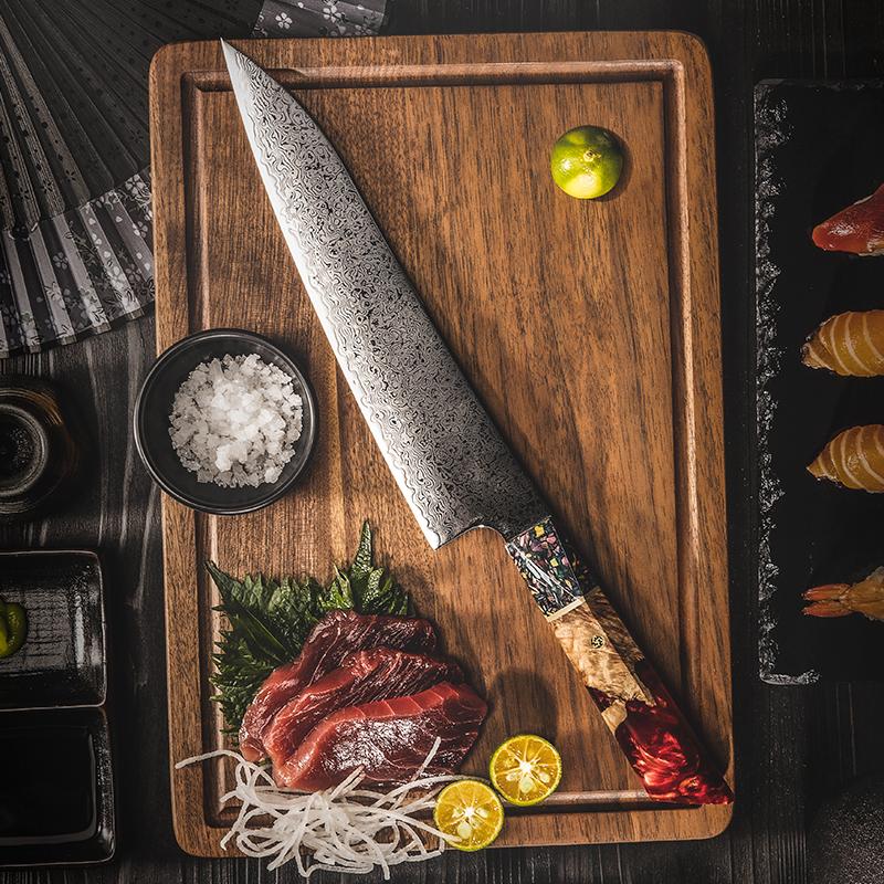 Grandsharp 8.5'' Damascus High Carbon Steel Japanese Chef Knife Cooking Chef Gyuto Knives Best Gift Box Red Chef Kitchen Knives