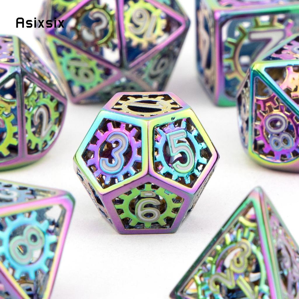 7 шт. красочные шестерни, металлические кубики, полые металлические многогранные кубики, набор, подходит для ролевой игры, настольной игры, карточной игры