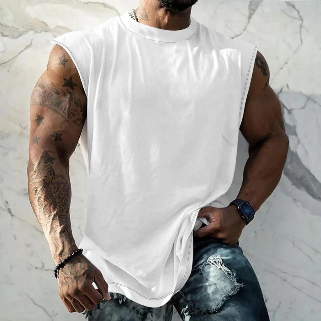 Летний мужской однотонный поглощающий пот дышащий жилет без рукавов с принтом и расширяющимся плечом