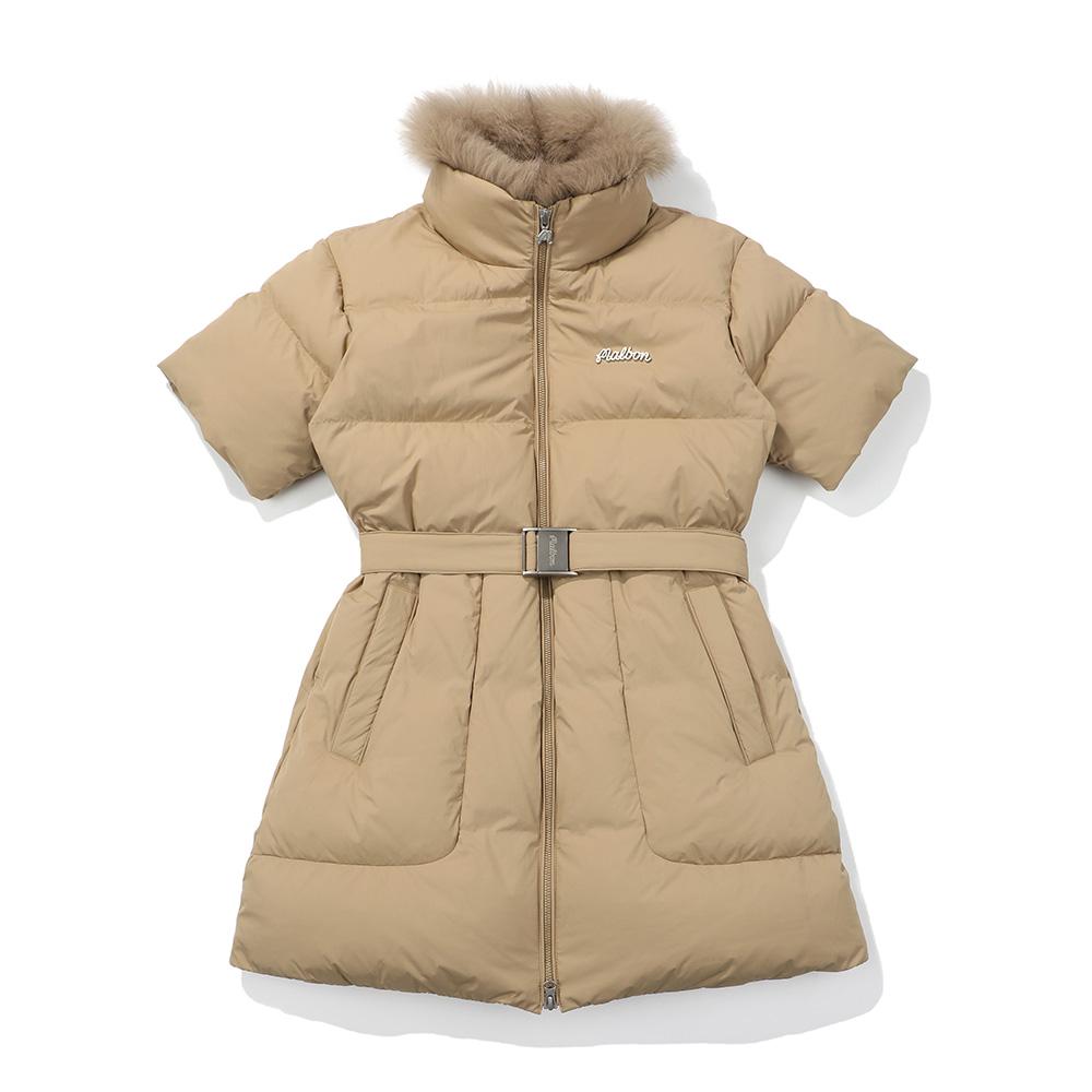 Malbon Golf Belted Short Sleeve Down Jacket Beige (Woman)