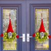 Lighted Gnome Christmas Wreath for Front Door Artificial Pine Spruce Hanging Sign Swedish Tomte Holiday Decor for Indoor Outdoor Porch Window Wall