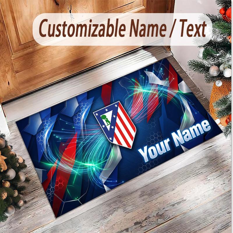 Personalized Crystal Velvet Carpet Atletico Madrid FC Pattern Non Slip Floor Rug