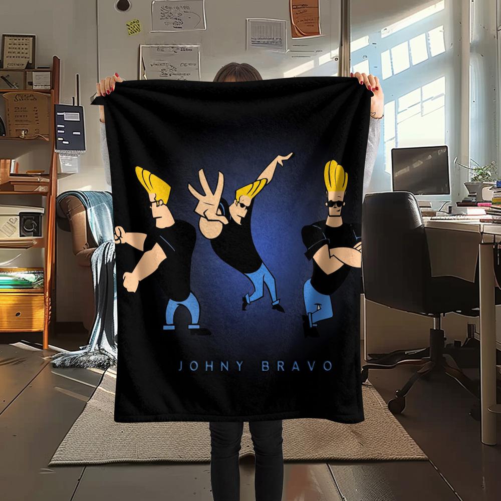 Johnny Bravo Print Flannel Blanket, High quality Comfortable for All Seasons, Home Decor, Warmth and Comfort