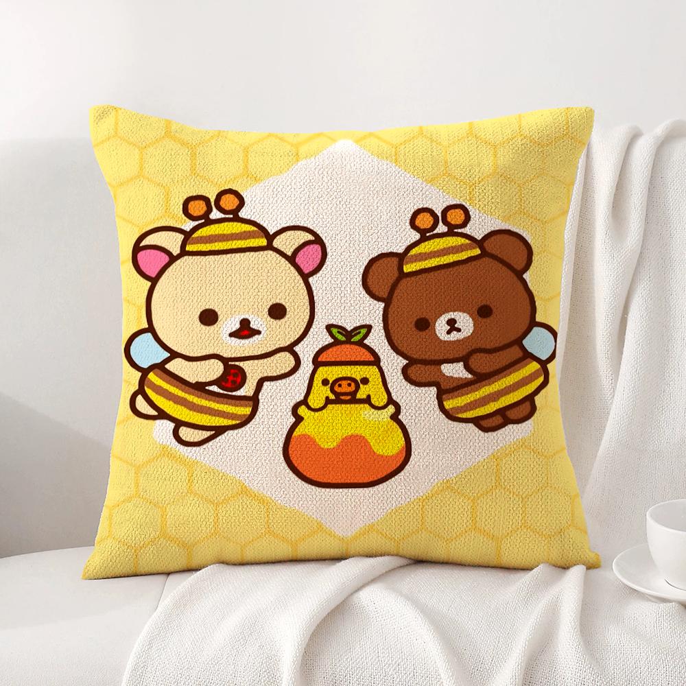 Мультяшная наволочка R-Rilakkuma Летняя прохлада Льняная ткань Двусторонняя печать Наволочка Диван Домашний декор Подарок