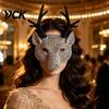 Rhinestone Deer Antler Masque Sparkly Masque, Horror Devil Elk Horns Full Luxury Diamond Party Face Shiny Halloween Costume for Masquerade Half Photo