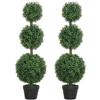 Set of 2 artificial trees 101.6 cm 3 boxwood topiary balls fake plant green PE with pot indoor and outdoor