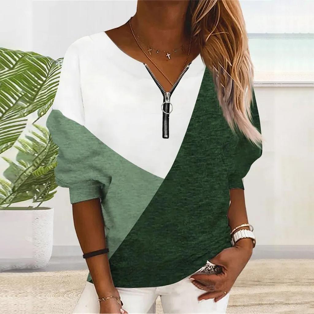Women's Casual Fashion Colorblock Print Zipper Print Sweatshirt