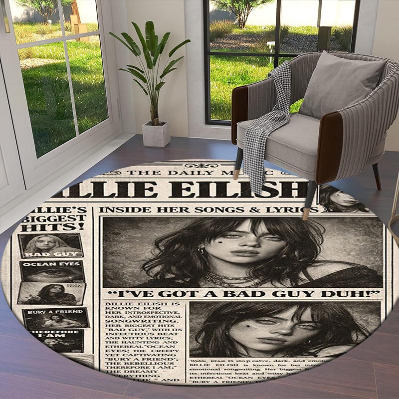Круглый ковер Billie Eilish, Ковер для гостиной, спальни, дивана, игровой комнаты, Декор, Нескользящий коврик для пола