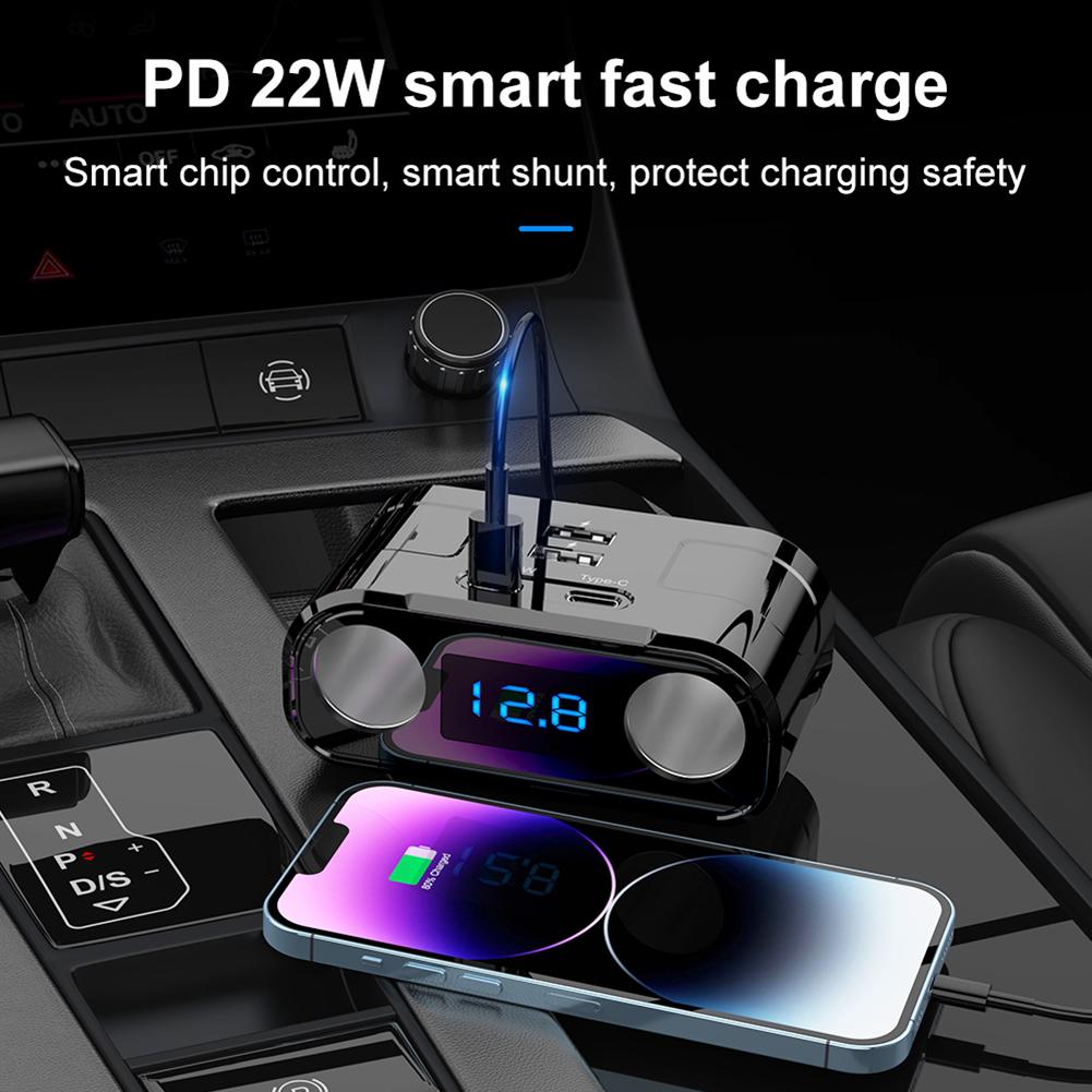 Автомобильное зарядное устройство QC3.0 USB 2 Type-C+2 USB синий светодиодный цифровой дисплей 22 Вт DC 12 В-24 В двойной USB адаптер питания гнездо прикуривателя автомобиля