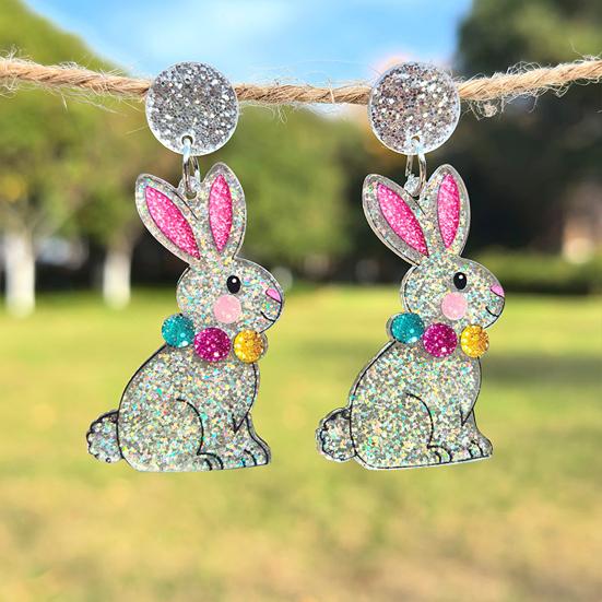 Easter Acrylic Bunny Earrings for Women Glittery and Colorful Rabbit Dangle Earrings Festive Holiday Jewelry for Easter Celebrations