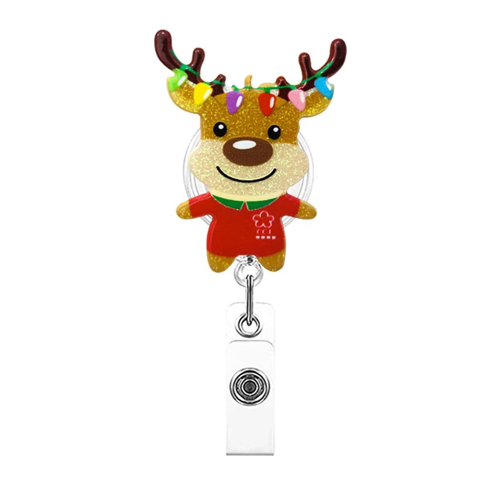 Christmas Badge Reel Retractable Nurse Doctor Santa Claus Trees Snowman Badge Reels ID Tag Clips for Name Pass Card Holder