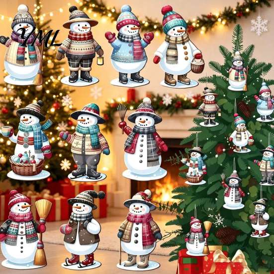 Rustic Hanging Wood Decorations for Holiday Parties 10/20/30Pcs Christmas Snowman Wooden Ornaments, Watercolor Slice Decor, Xmas Tree with Lanyards